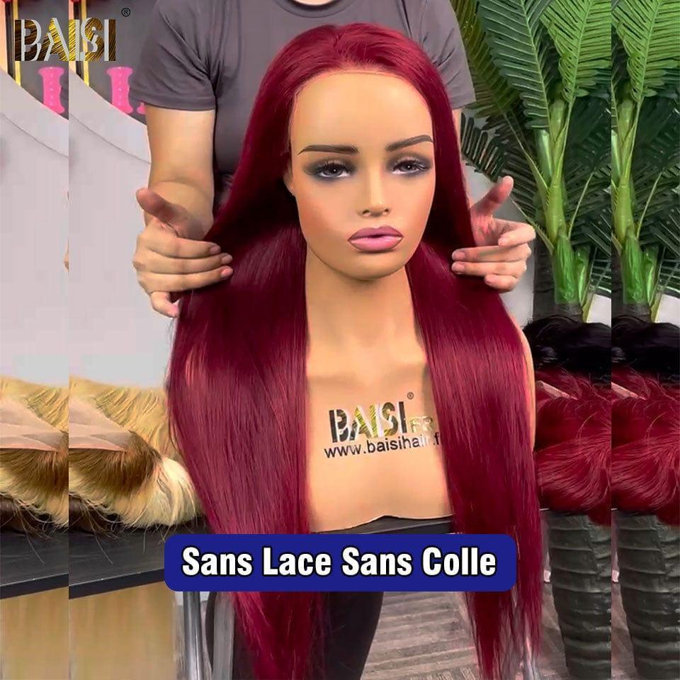 BAISI 13x4 Frontal Straight Wig in Burgundy #99J Pre-Plucked No Glue Needed in 100% Raw Hair Lace Already Cut