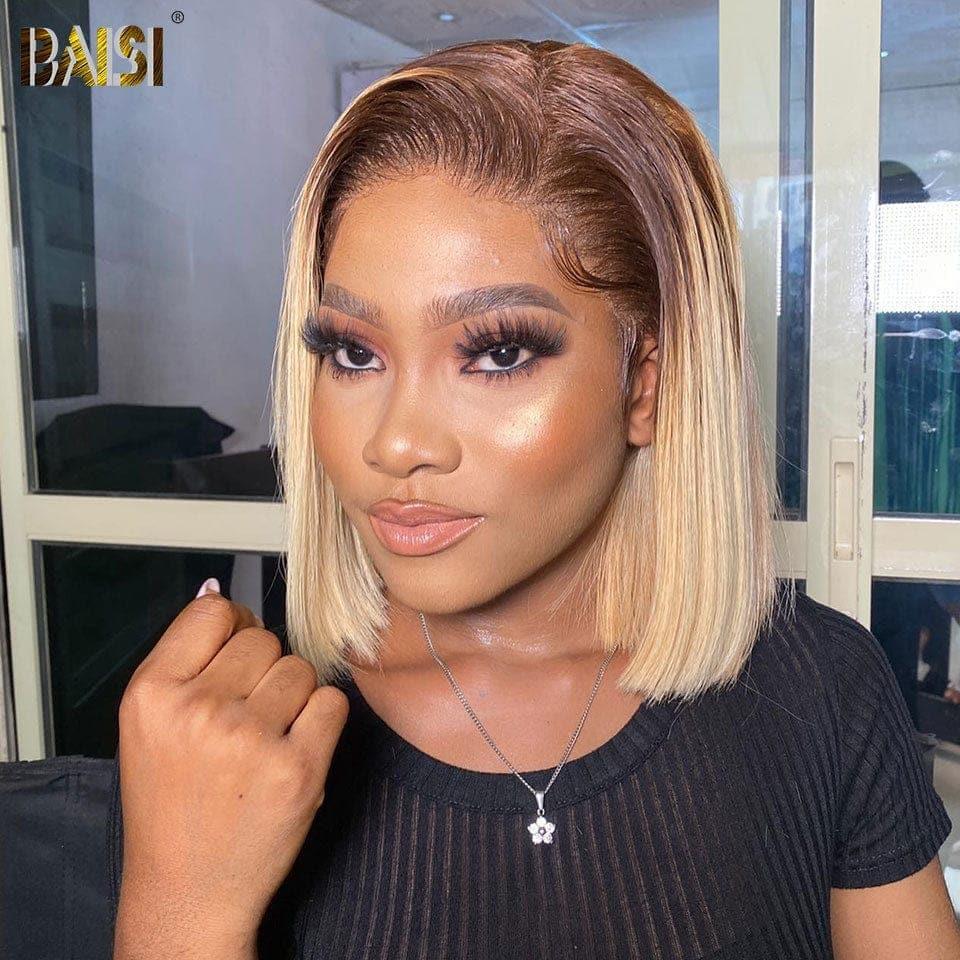 BAISI Acquista almeno 2 parrucche al prezzo di fabbrica fornitore 13X4 parrucca bob liscia colore #4#613 Pre-pizzicata Senza bisogno di colla in pizzo 100% capelli grezzi già tagliata