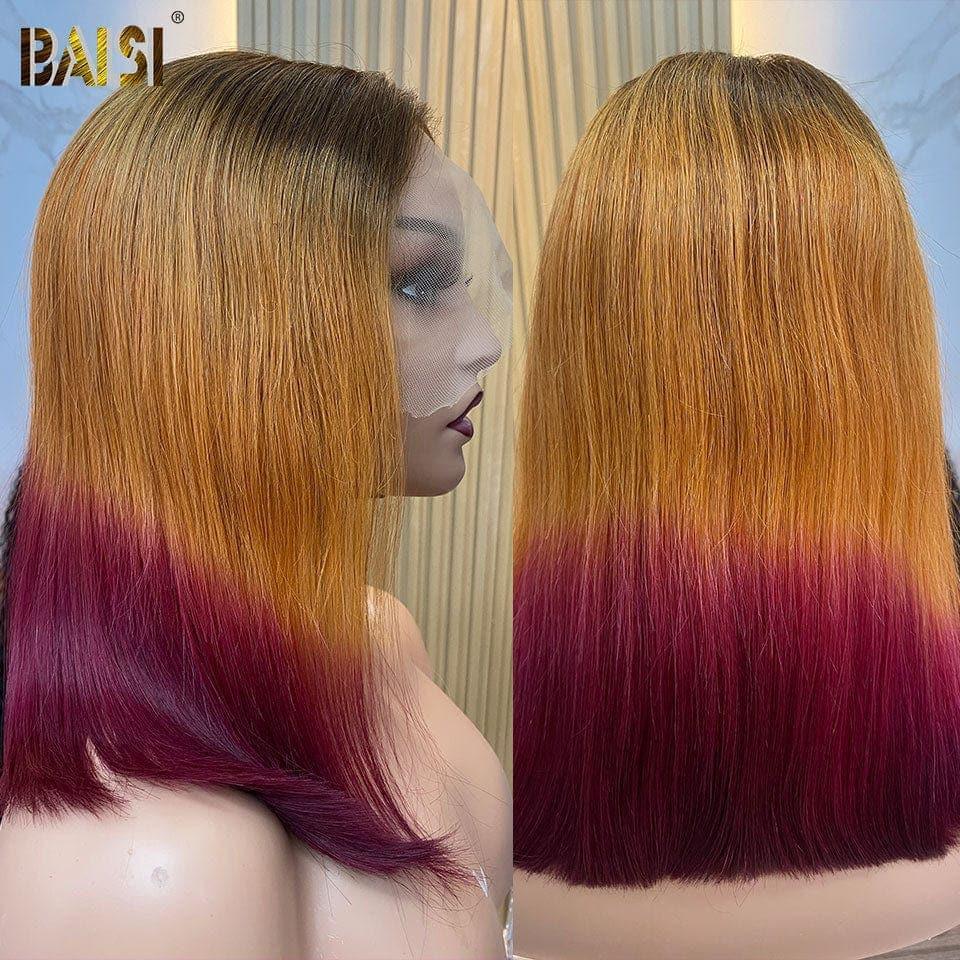 BAISI 13X4 frontale gerade Bob-Perücke in rot-oranger Farbe aus 100% Echthaar
