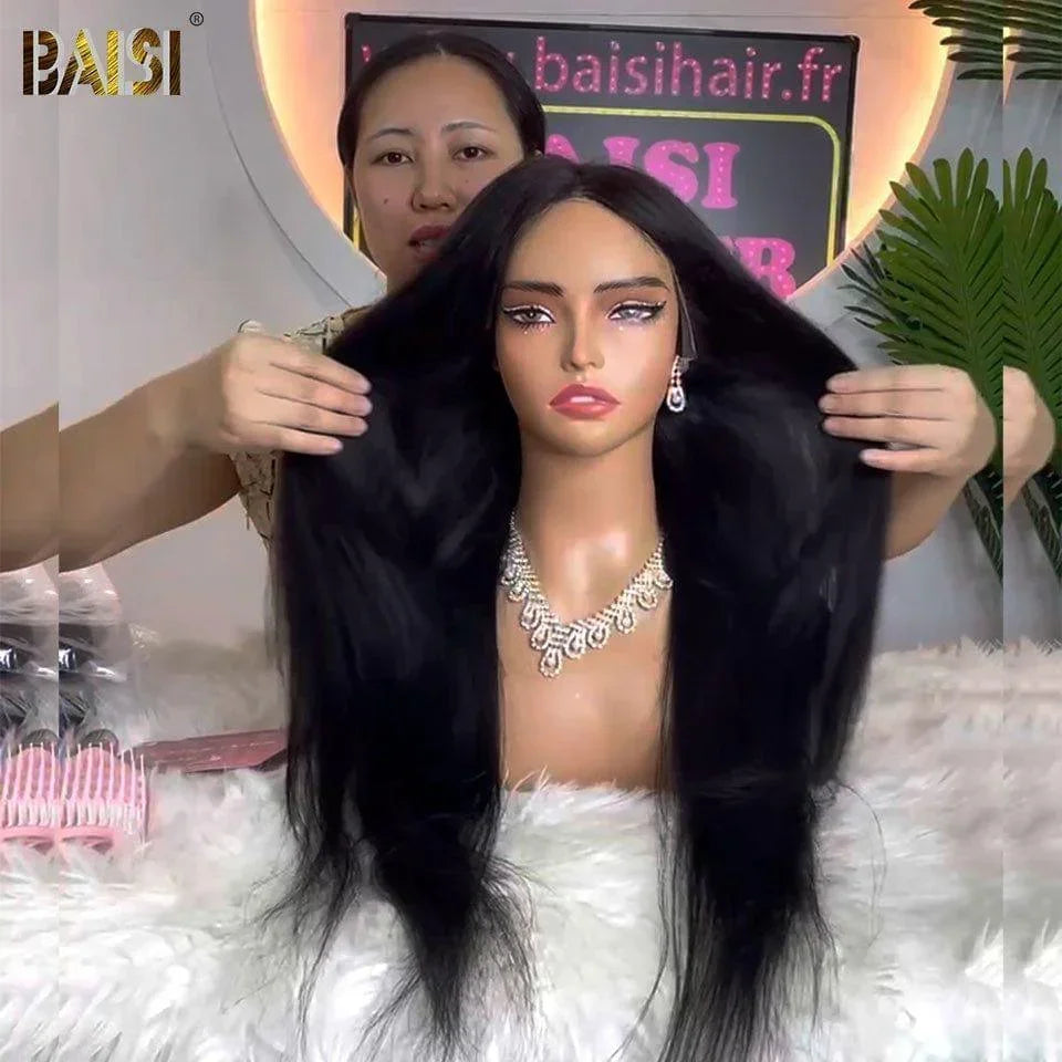 BAISI 13x6 Frontal Perruque Lisse Pré-plucked Pas Besoin de Colle en 100% Raw Hair Lace déjà couper
