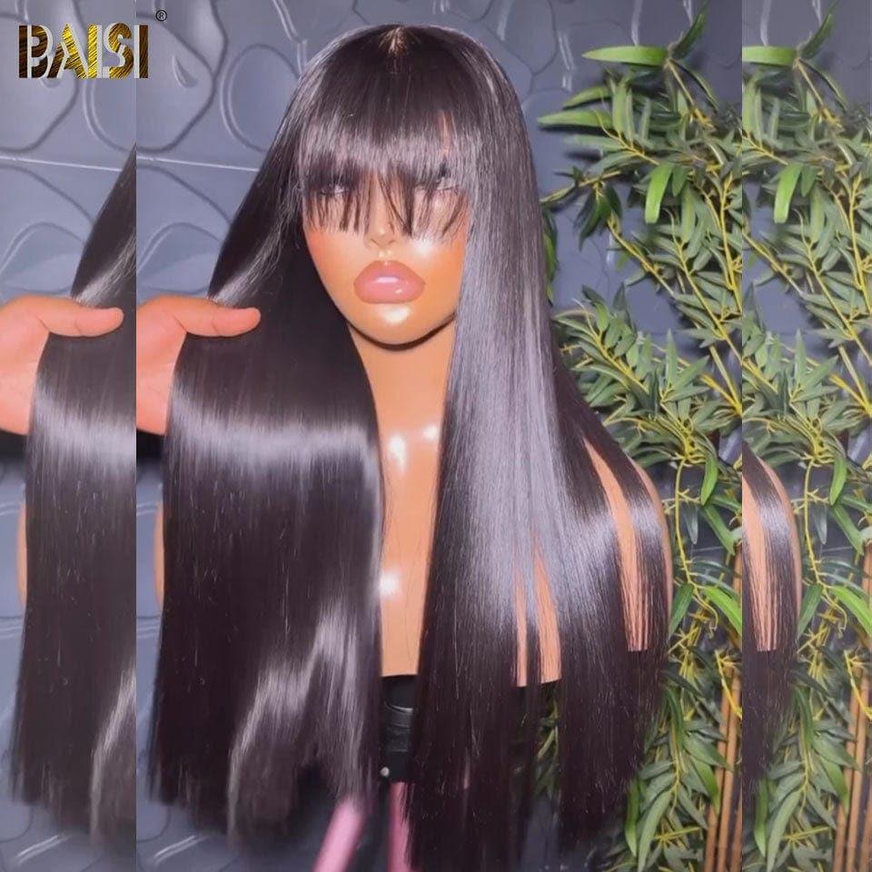 BAISI Peruca frontal de renda reta natural com franja em cabelo 100% humano de boa qualidade
