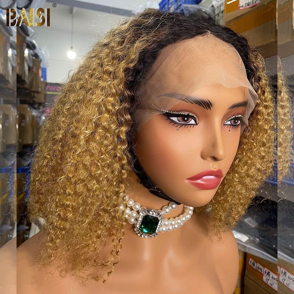 BAISI T part PERRUQUE BOUCLÉE CURLY En Couleur Miel avec Racine Noir 1BT27# En 100% CHEVEUX HUMAINS BS120