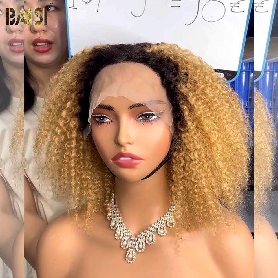 BAISI T PART LACE CURLY WIG in Color 1BT27# IN 100% HUMAN HAIR IN BROWN COLOR C