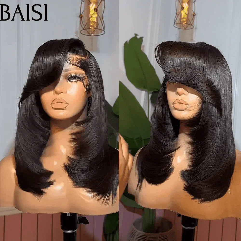 BAISI 13X4 pelucas de lujo 100% cabello vietnamita liso bob SDD BONE STRAIGHT 300% densidad A1 hecho con cabello doble dibujado 15A