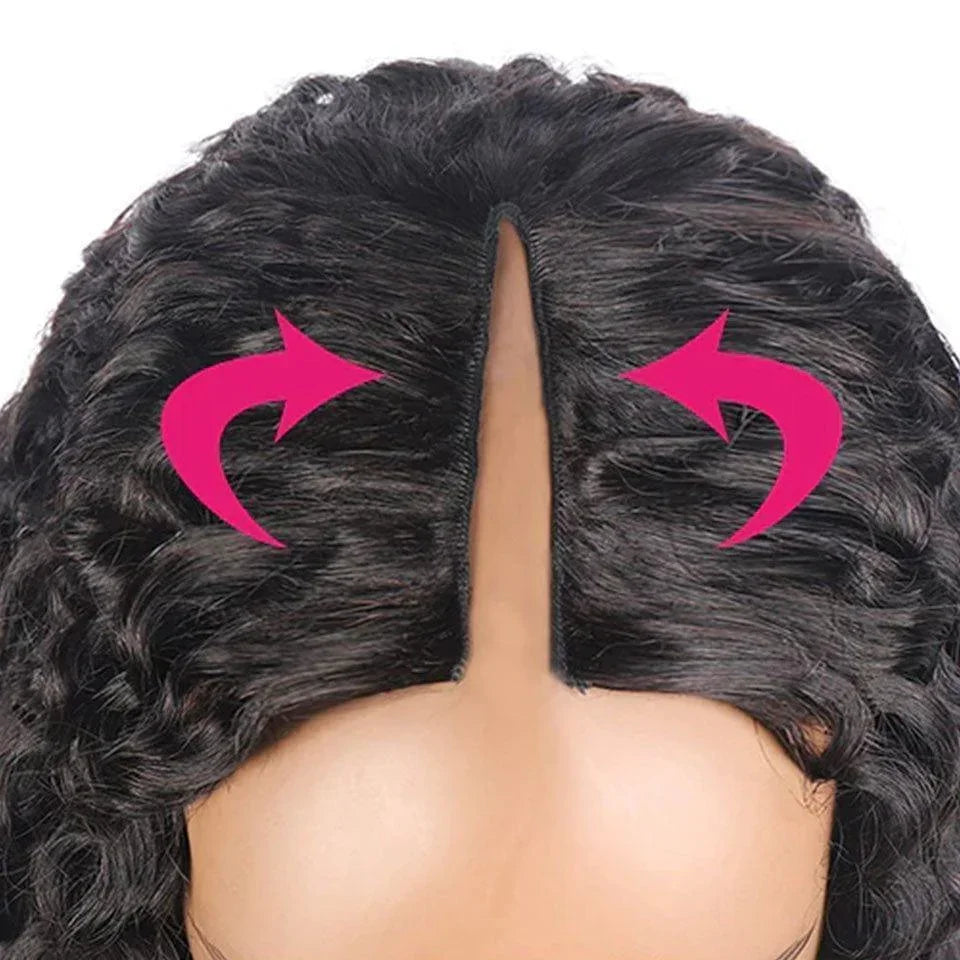 BAISI V Part Perruque Natural Wave en 100% Cheveux Humains Fabriqué à La Machine Sans Lace