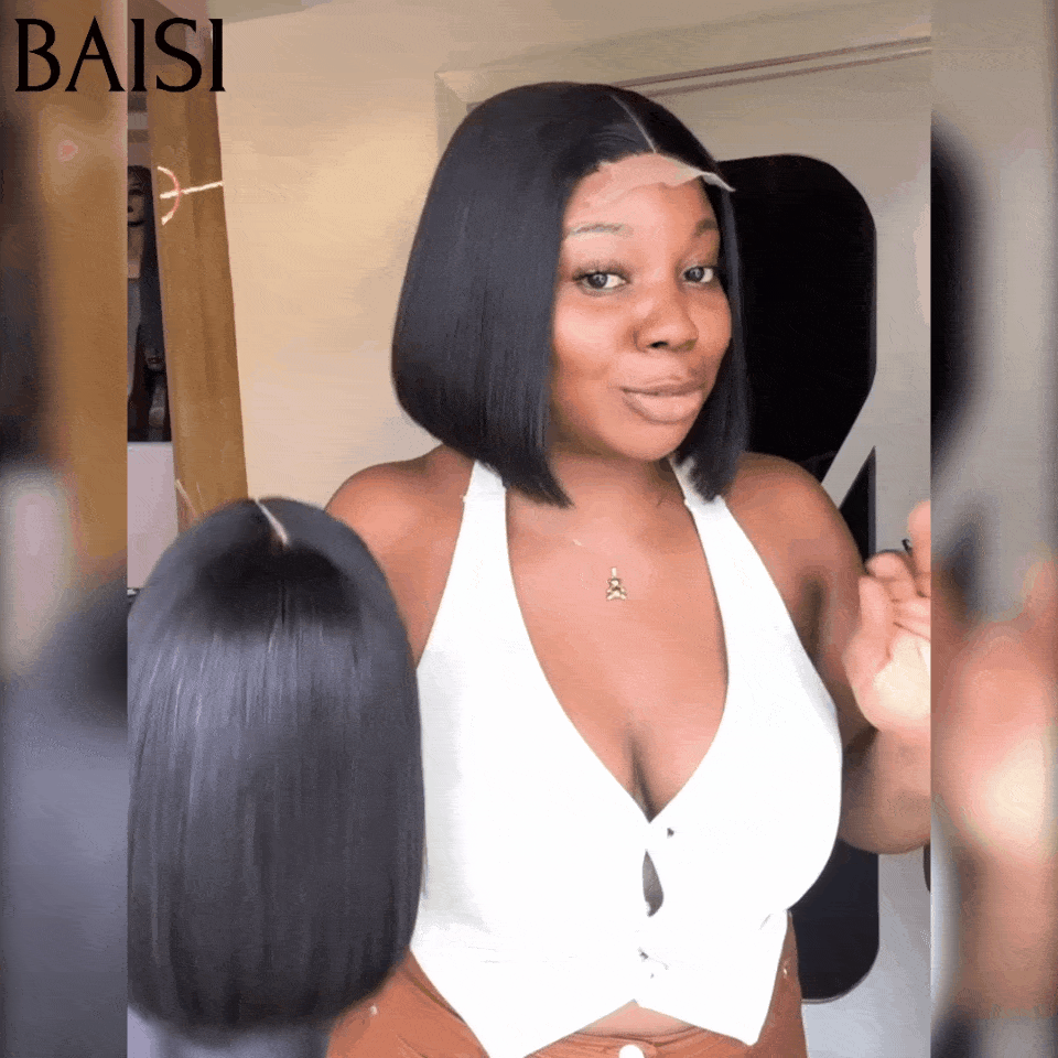 BAISI Noël PROMO Moitié Prix 65€ 100% RAW Hair 4X4 closure Bob Perruque Straight Lisse 100% Chveux Humains
