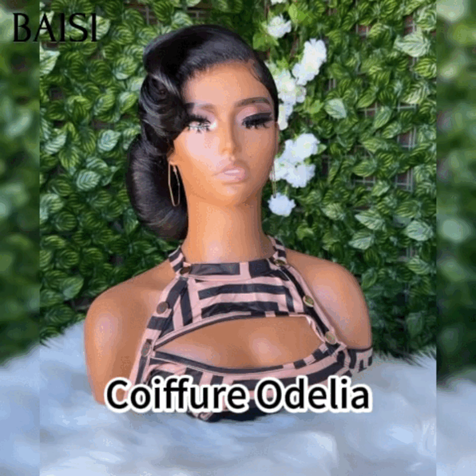BAISI Coiffure de luxe Odelia Perruques Mariage noir Prête à porter chignon et personalisation comme sur la vidéo 100% identique avec lace frontale événement spécial BS120