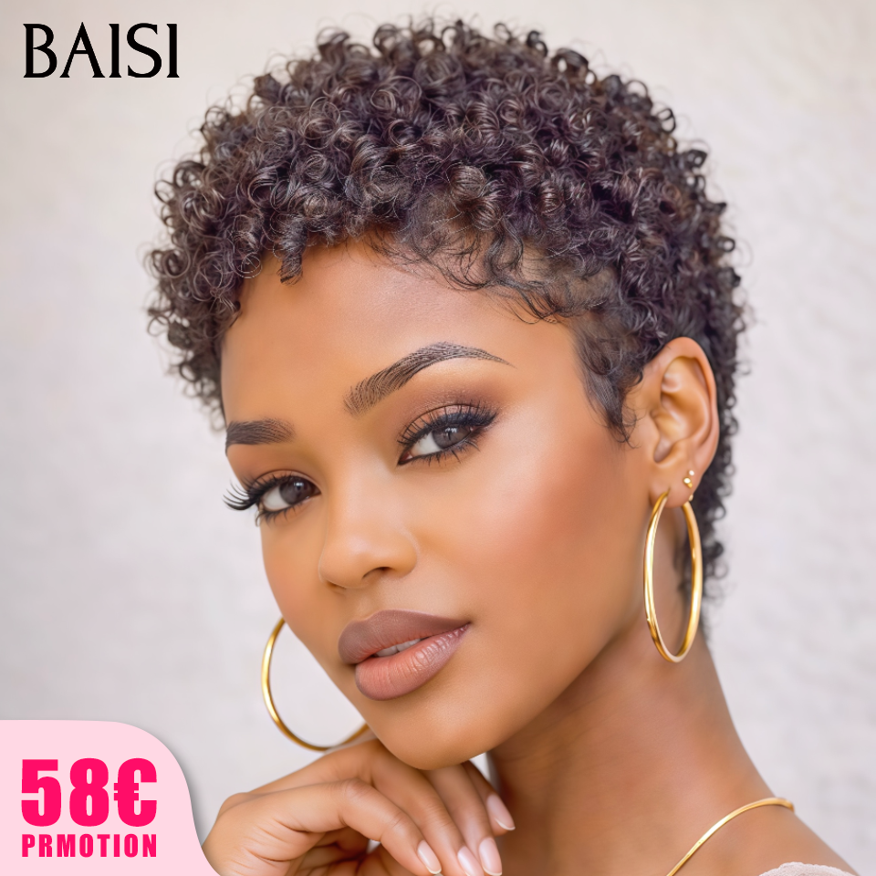 BAISI Pixie curl 58€ ou1 Pixie 66€ + 1 Bordeaux 100€ offre limité aujourd'hui 100% vrais cheveux humains