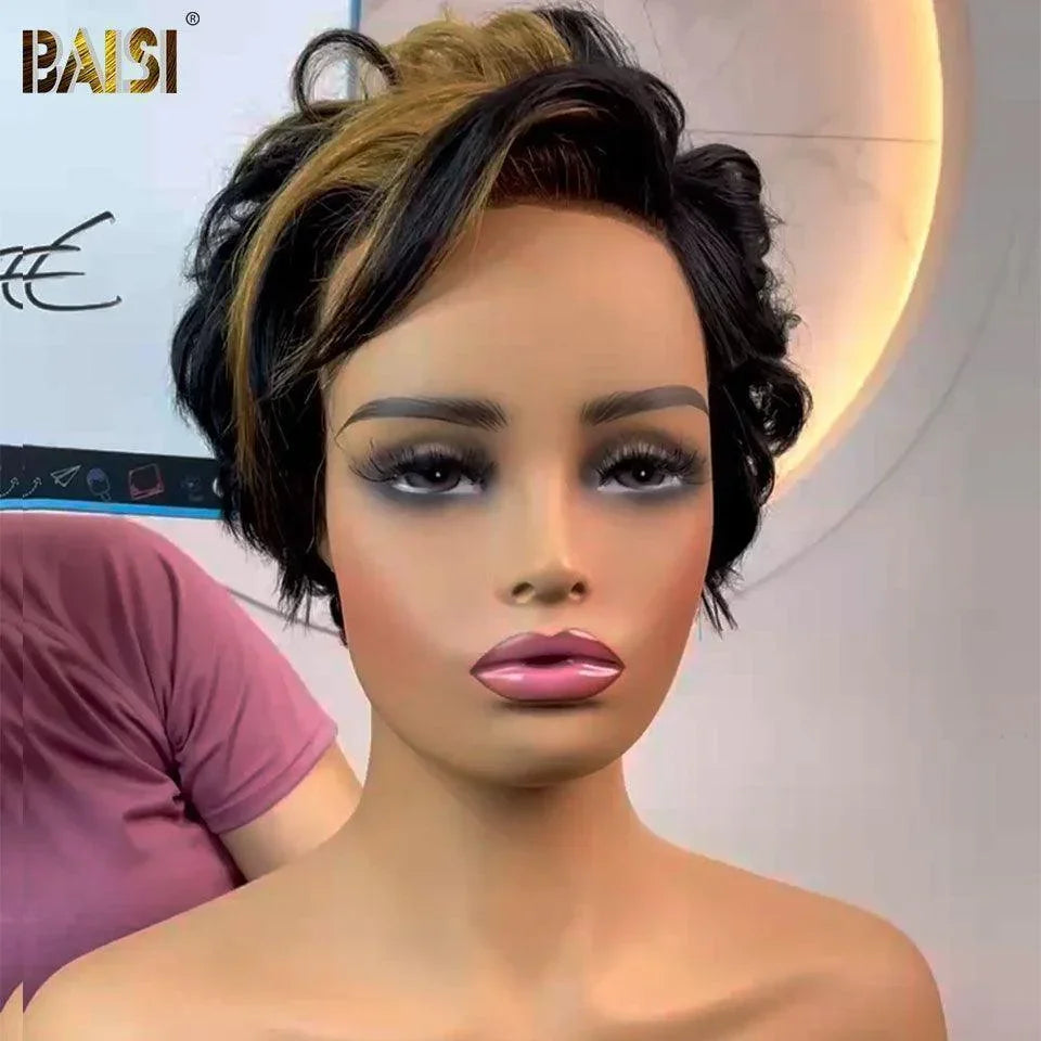 BAISI Buy at least 2 wigs at factory supplier price Pixie 13x4 transparent lace frontal 8 Inch custom Curly colors or No Glue No lace curly pixie 68€