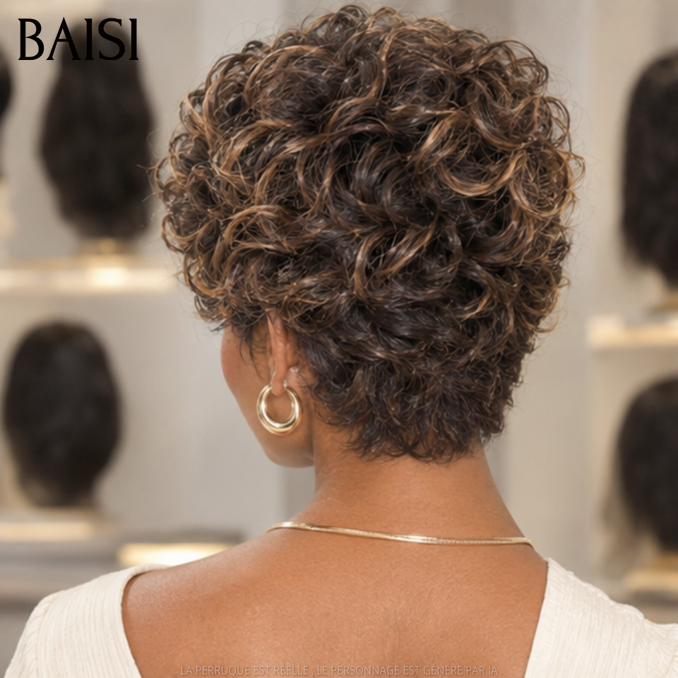 BAISI Perruque Pixie Wave Très jolie coupe 98€ Couleur Châtain Marron 100% Recommandé Qualité Garantie en 100% Cheveux humains