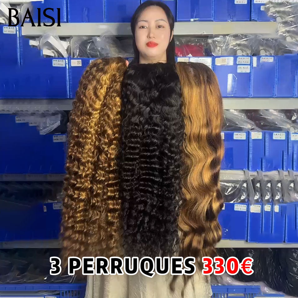 BAISI PROMO Ventes En Gros 3 Perruques 330€ 13X4 lace frontal deep wave mixte 30 pouces et deep wave 26 pouces noir et body wave mixte miel 30 pouces en 100% cheveux humains