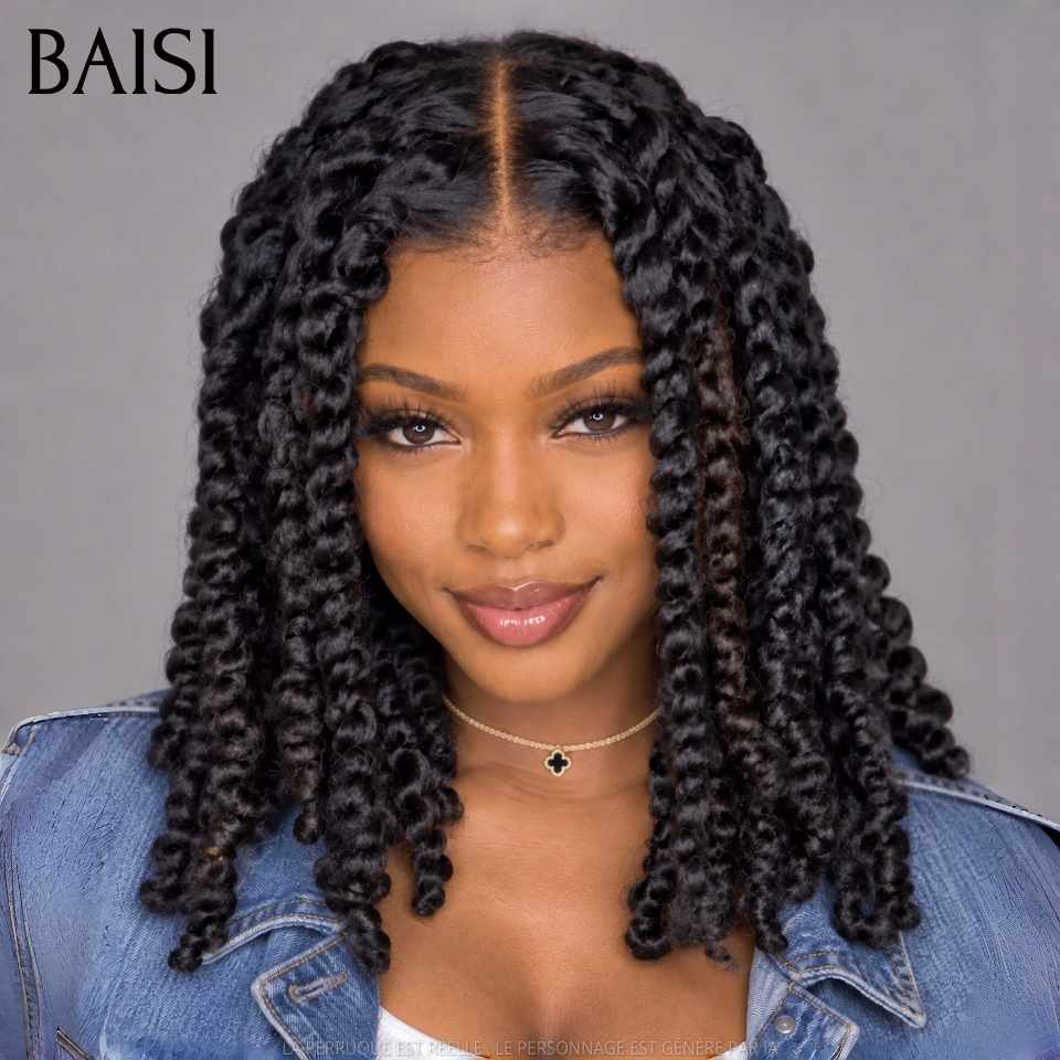 BAISI Perruques Full Lace 189€ avec coiffure tressée natte Promo Bob À la mode et facile à assortir 100% comme indiqué sur la photo En cheveux humains