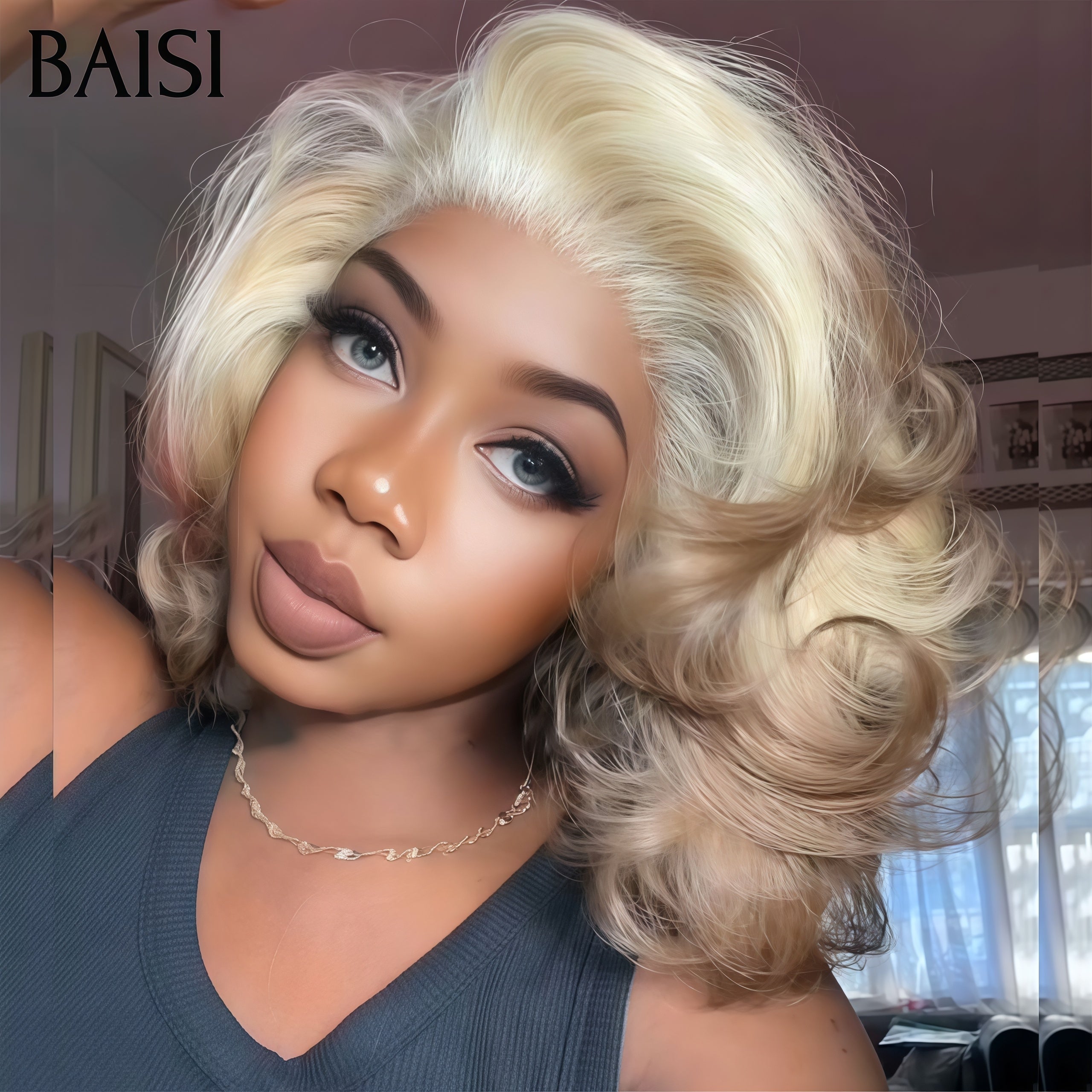 BAISI Promo Aujourd'hui 99€ Perruque 16 pouce couleurs blanche au queue grise somble grosse boucles sans colle en 100% Cheveux Humains