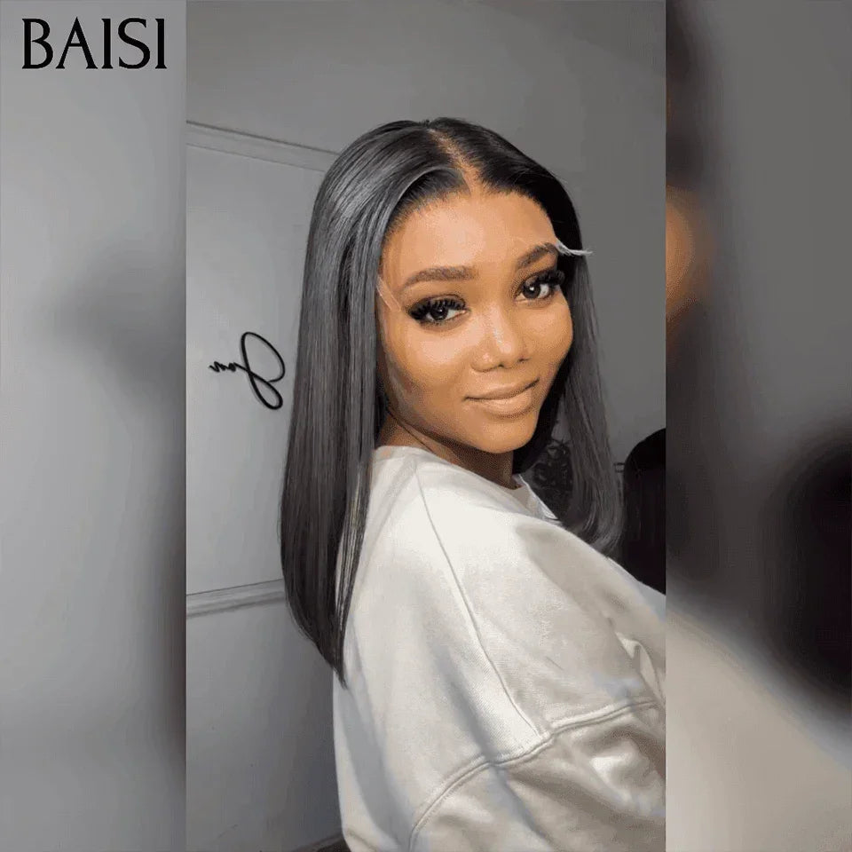 BAISI 5x5 HD lace Invisible Perruque Lisse Bob SDD BONE STRAIGHT en Noir en 100% Cheveux Humains 200% Densité