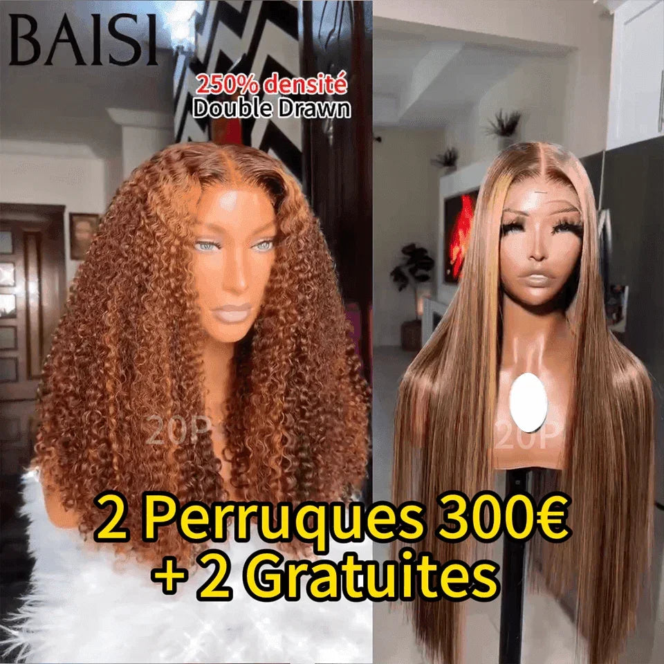 BAISI Lot De 2 perruques 300€ + 2 perrques gratuites prix Abordable En 100% Cheveux Humains VIP100