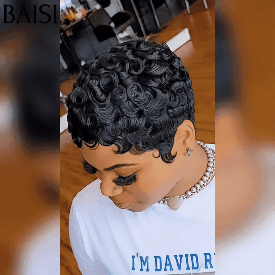 BAISI Petit Coupe 48€ sans colle sans lace 100% Vrais Cheveux Humains