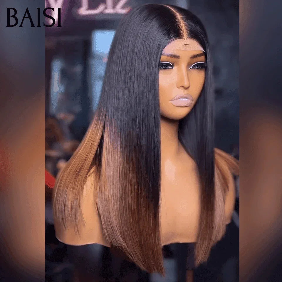BAISI 300% densité Perruques de Luxe SDD BONE Straight 100% Viêtnam Hair 2X6 Lace Perruque 16 Pouce en couleur 1B#4 marron Lisse plus de 20 ans d' utilisations FR20