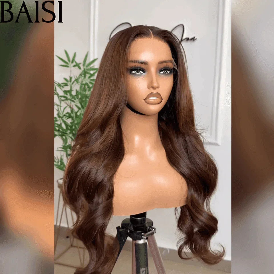 BAISI Achetez 2 perruques minimum au prix d'usine fournisseur 13x4 Lace Frontal Perruque Body wave Marron 4# en 100% Cheveux Humains (Pas Besoin de Code)