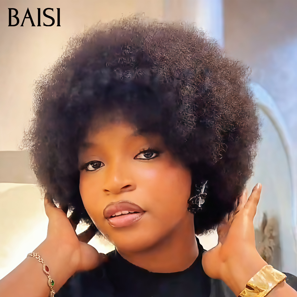 BAISI Perruque Pixie Afro curly Promotion 48€ Une Coupe Plusieurs Styles Déja en France Sans Colle Sans Lace Fabriqué à la Machine en 100% Cheveux Humains Reçu 48H TVA 0€