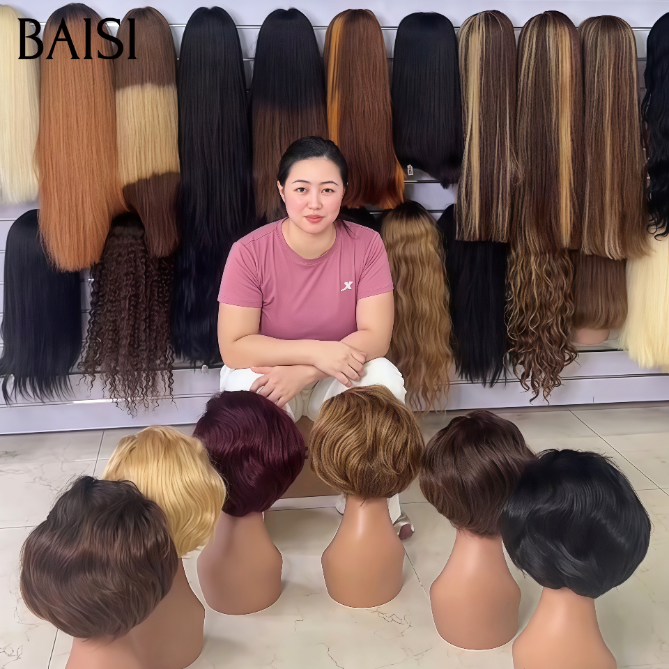 BAISI 13x4 Lace Lot de 2 Perruques Bob Courtes Coupe Balayée Bien Fournie 250% Densité Très Bonne Qualité en 100% Cheveux humains
