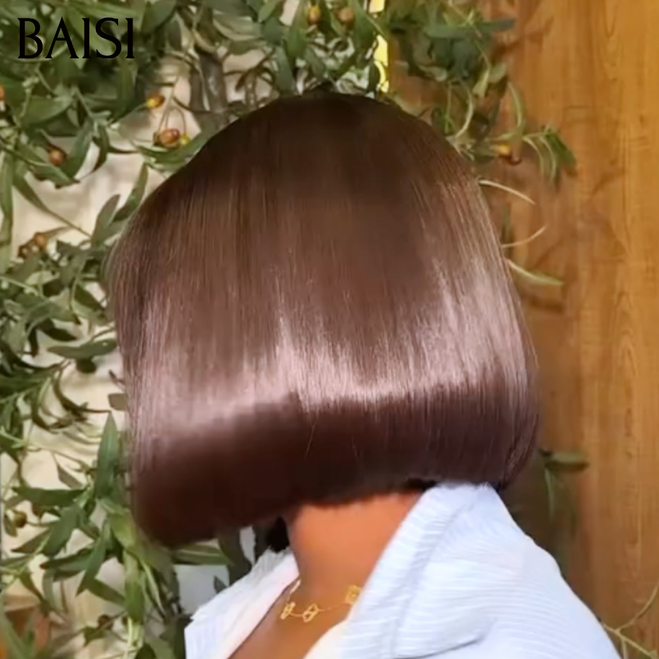 BAISI Perruque Bob lisse Avec Frange Perruques de Luxe 100% Vietnam Hair SDD BONE STRAIGHT 200% densité Sans Lace Sans Colle en 100% Cheveux Humains