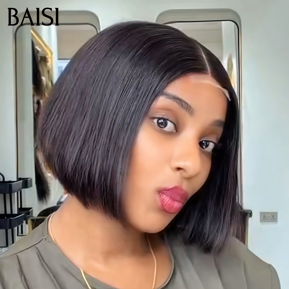 BAISI 2x6 Lace Perruque 100% Vietnam Hair bob Lisse Noir SDD BONE STRAIGHT 8pouces Qualité de OUUFFF Deja En France TVA 0€ Reçu 48H en 100% Cheveux Humains