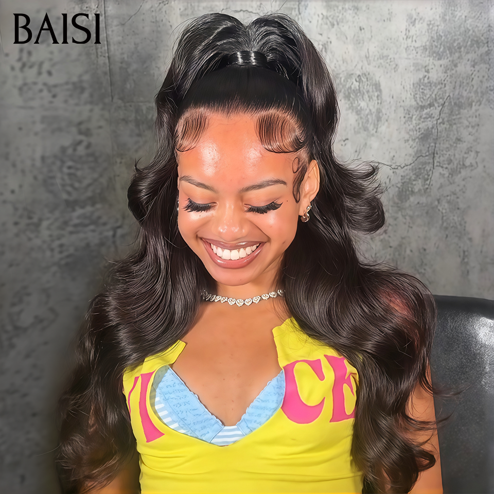 BAISI 13x4 Lace Perruque Coiffée Ondulée Body Wave Couleur Noir 1B# 24Pouces 189€ Prête A porter Soyeux et Gracieuse en 100% Cheveux Humains