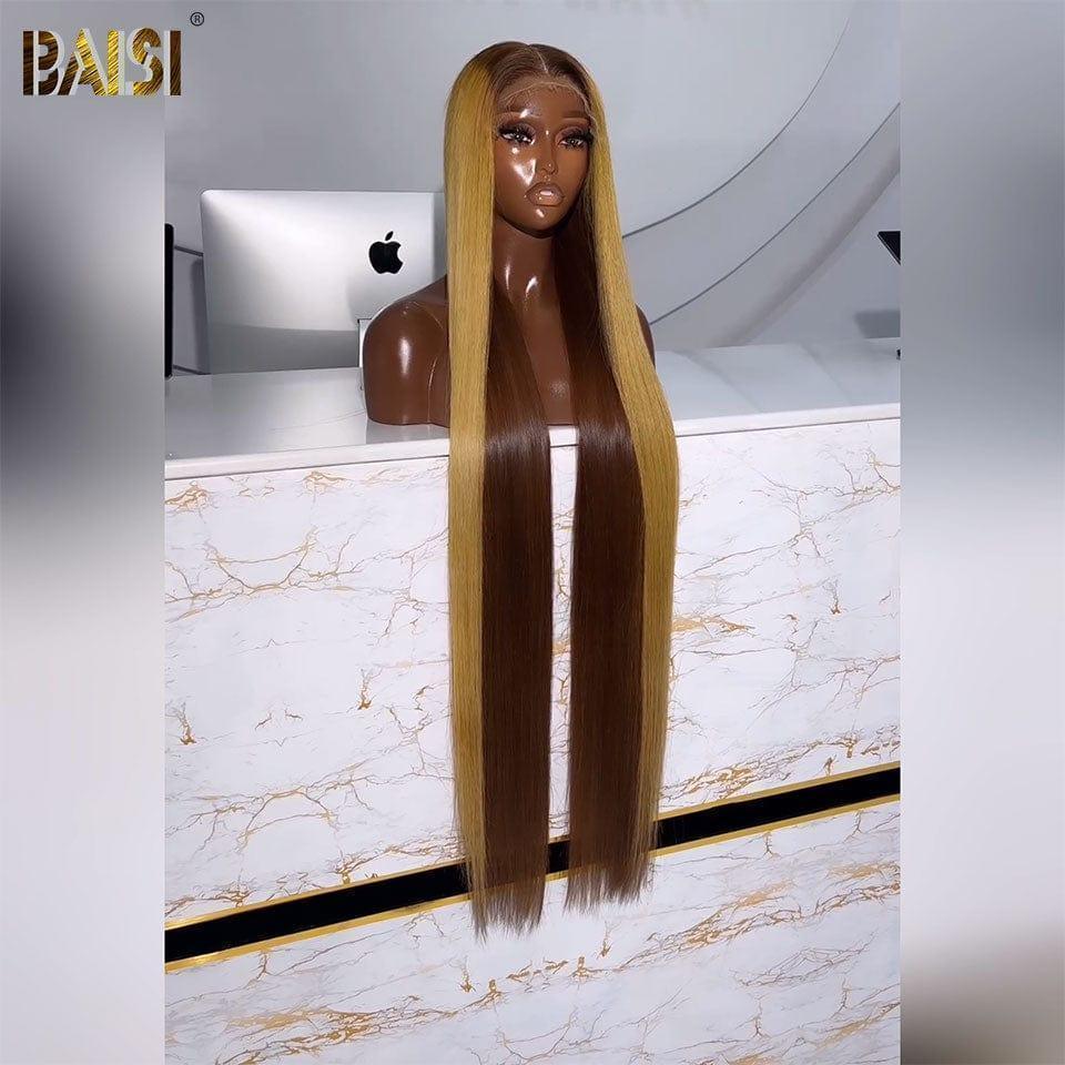 BAISI 13x4 Peruca Reta na cor marrom mel mix 4 #27 #250% densidade mais de 20 anos de uso em 100% Cabelo Cru