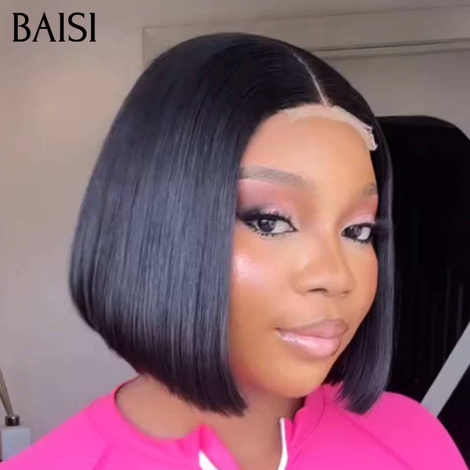 BAISI Lot 2 Perruques Bob Lisse 100% Vietnam Hair Noir + Marron 8 Pouces 169€ Ou Perruque Lisse Longue avec frange Marron 18 pouces En 100% Cheveux Humains