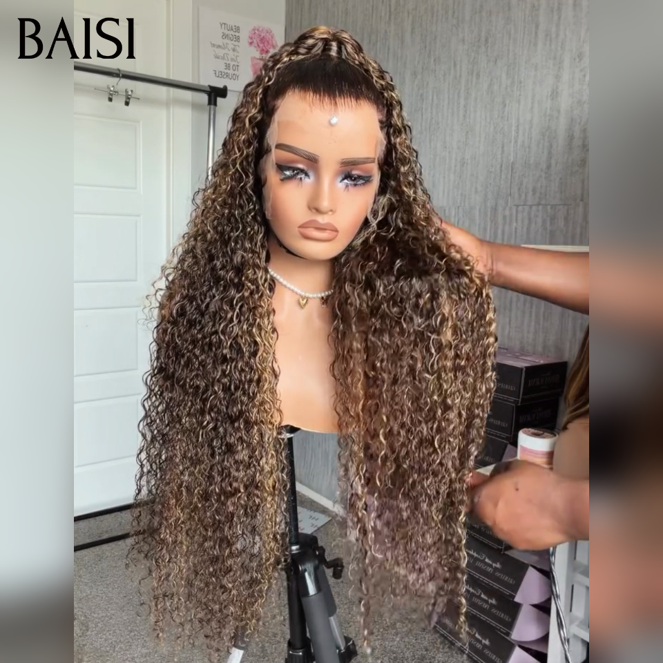 BAISI 13x4 lace Perruque Coiffée Longue Curly Couleur Marron Mixte 4/27# Coiffure Top Modèle en 100% Cheveux Humains (Copy)
