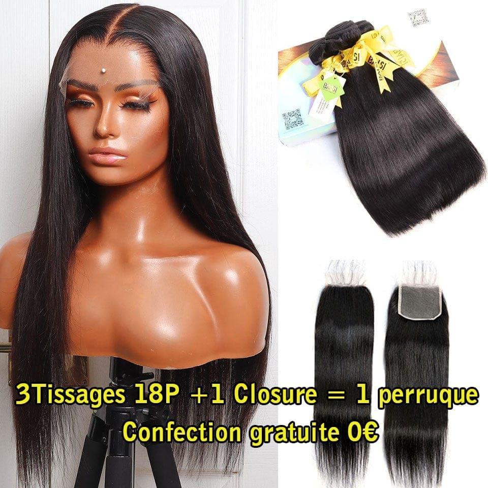 BAISI Three Balls of Weaves With a Closure or a frontal of your choice made for free in RAW HAIR hair wig