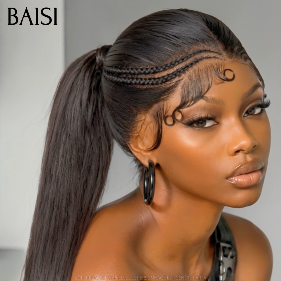 BAISI Full Lace Perruque Lisse Déjà Coiffée Couleur Noir 1B# 10Pouces 139€ ou 20Pouces 199€ Ultra Agréable et Confortable en 100% Cheveux humains