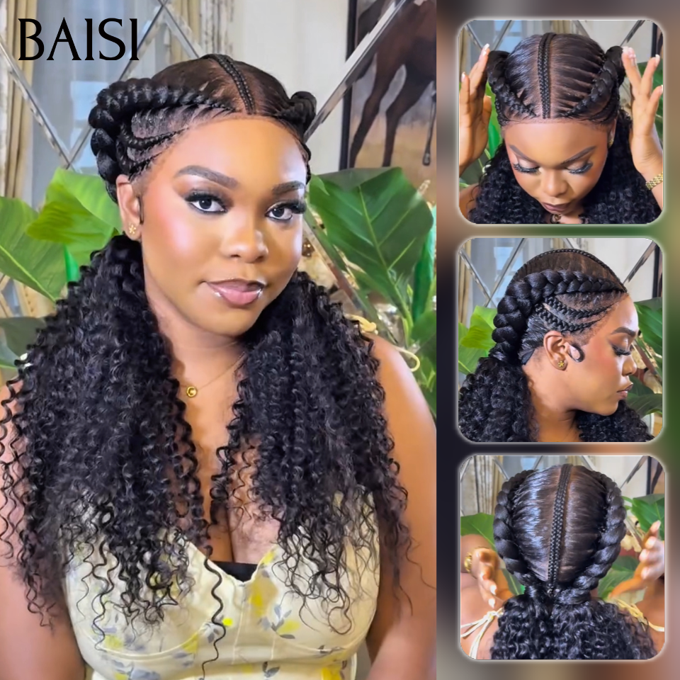 BAISI Full Lace Perruque Déjà Coiffée curly wave Noir avec coiffure natte 100% identique Nouvel Arrivage 189€ Seulement en 100% Cheveux Humains