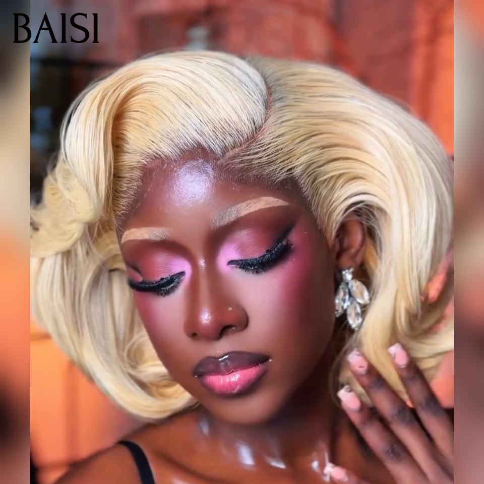 BAISI 4X4 Perruque Bob Blonde 613# 12Pouces + 1 FER gratuite = 119€ Style Authentique Prix Abordable en 100% Cheveux humains