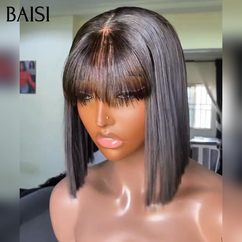 BAISI 2 perruques bob Lisse Noir 8 Pouces avec Frange 79€ ou Sans Frange 89€ Facile à Porter Au Quotidien en 100% Cheveux Humains
