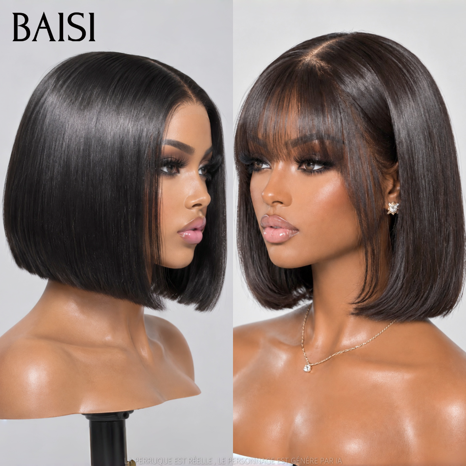 BAISI Lot de 2 Perruques bob Lisse Noir Vietnam Hair 8 pouces 135€ Seulement Avec et Sans Frange 100% Vietnam Hair de Qualtié en 100% vrais cheveux humains