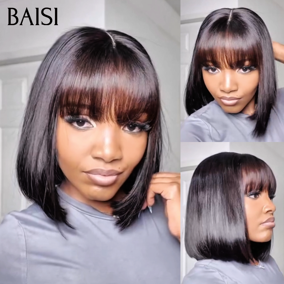 BAISI 2X6 Lace Perruque BOB Lisse 10 Pouces Noir avec Frange 119€ ou sans Frange 114€ Deja en France En 100% Cheveux Humains Reçu 48H TVA 0€