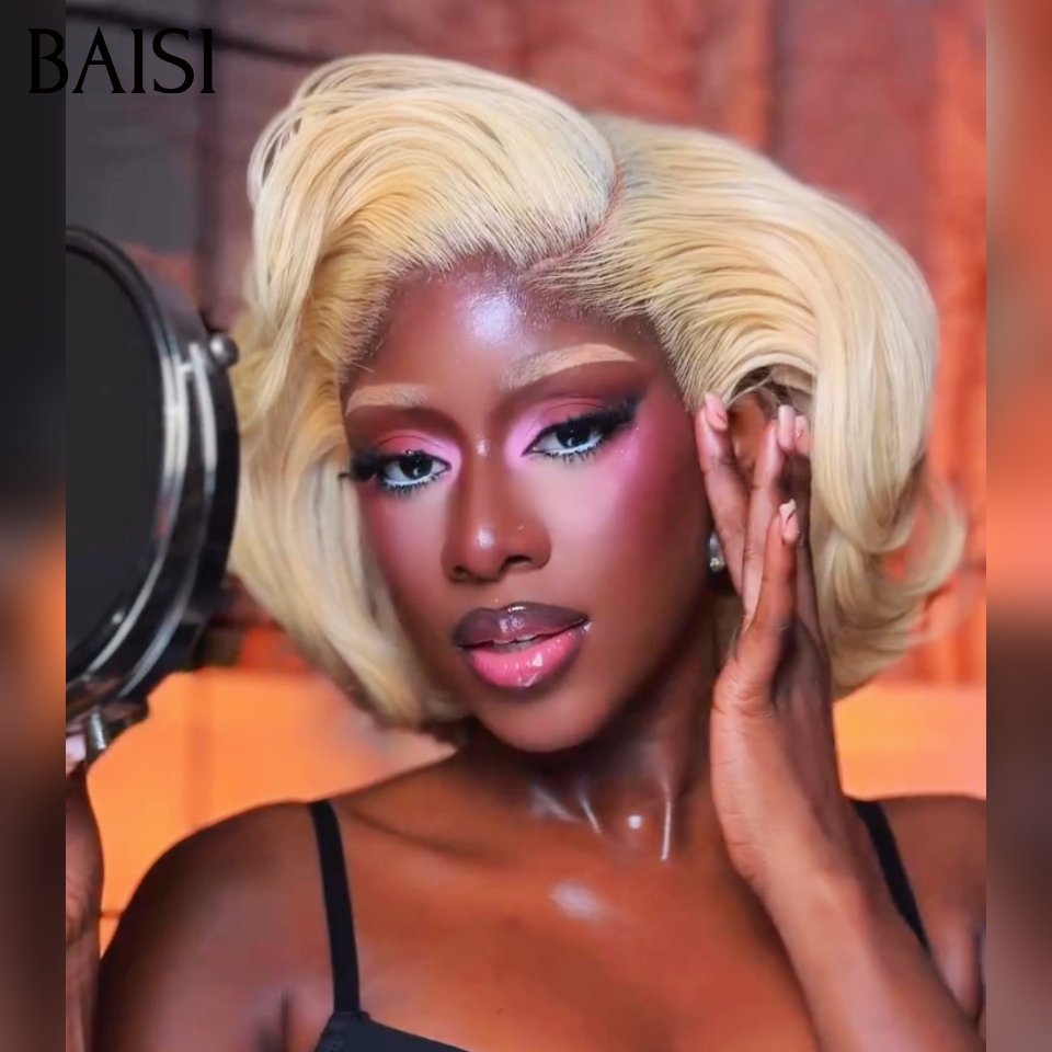BAISI 4X4 Perruque Bob Blonde 613# 12Pouces + 1 FER gratuite = 119€ Style Authentique Prix Abordable en 100% Cheveux humains