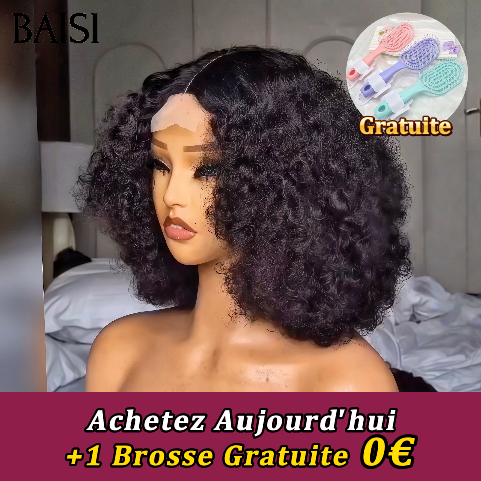 BAISI Perruques 4x4 Lace curly wave 12 pouce Raw Hair plus 1 Brosse Gratuite 89€ PROMO Offre spéciale en 100% vrais cheveux humains