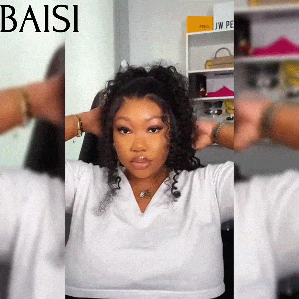 BAISI Achetez 2 perruques minimum au prix d'usine fournisseur BAISI perruque Upgrade Invisible Strap 360 Frontal curly réglable Pré-plucked Pas Besoin de Colle 250% densité en 100% Raw Hair Lace déjà couper