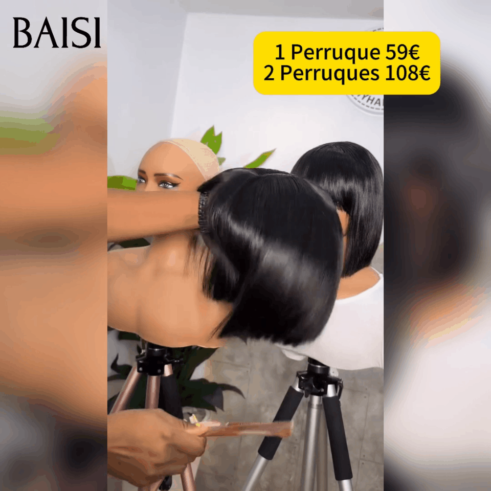 Oferta Flash BAISI 59 € 15A SDD OSSO RETO 300% densidade Bob liso com franja 2 perucas 108 € Preço de atacado Perucas de luxo 100% Cabelo vietnamita Cabelo duplo desenhado sem renda sem cola