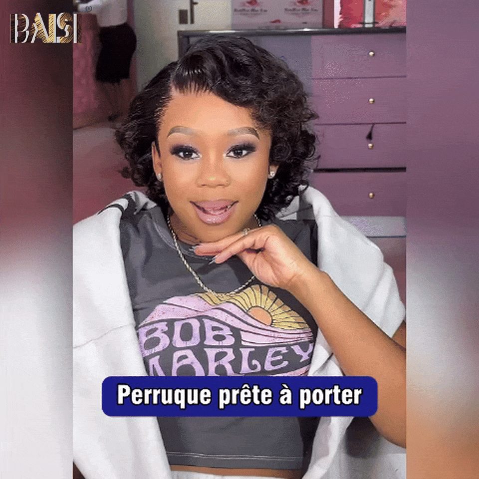 BAISI 13x4 Perruque boucles Curly Wave Noir 8 Pouces 108 € 200% densité Pré-plucked Pas Besoin de Colle en 100% Raw Hair Lace déjà couper FR20