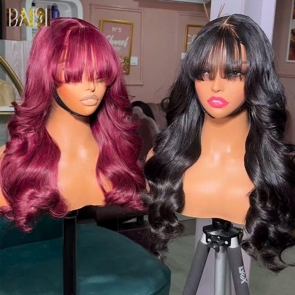 BAISI Perruques de Luxe Egg Wave avec Frange Fabriquées par les cheveux double drawn avec la raie naturel au mileux 300%densité