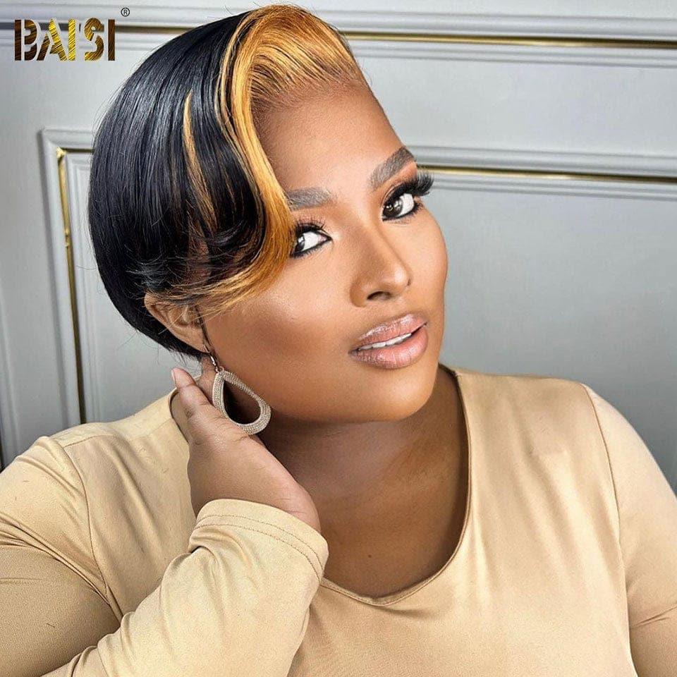 BAISI 13X4 lace frontal pixie finger wave NOIR 68€ ou Couleur 1B#30MIX mèche pixie frontale En 100% Cheveux Humains