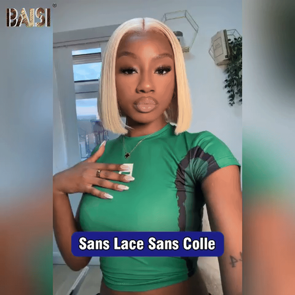 Peruca bob reta BAISI 4X4 em loiro # 613 pré-arrancado, sem necessidade de cola em cabelo 100% cru, renda já cortada