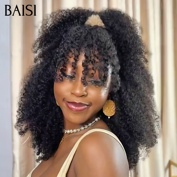 BAISI Promotion Extensions de Cheveux Humains Noir en Crochet Texture Afro Curly Effet Volume et Longue Tenue Prix Très Abordables en 100% Corchet Invisible Installation Facile et Pratique