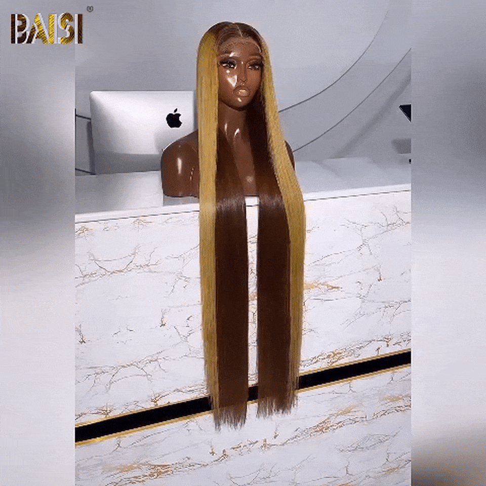 BAISI 13x4 Peruca Reta na cor marrom mel mix 4 #27 #250% densidade mais de 20 anos de uso em 100% Cabelo Cru