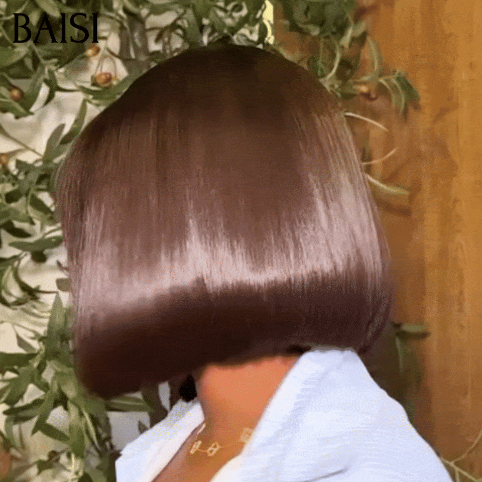 BAISI Perruque Bob lisse Avec Frange Perruques de Luxe 100% Vietnam Hair SDD BONE STRAIGHT 200% densité Sans Lace Sans Colle en 100% Cheveux Humains