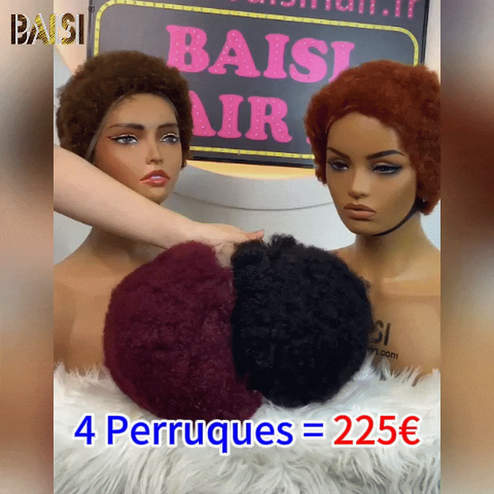 BAISI 4 Perruques 225 € pixie 13x4 lace frontal afro curly en 4 Couleur en 100% cheveux humains F-905
