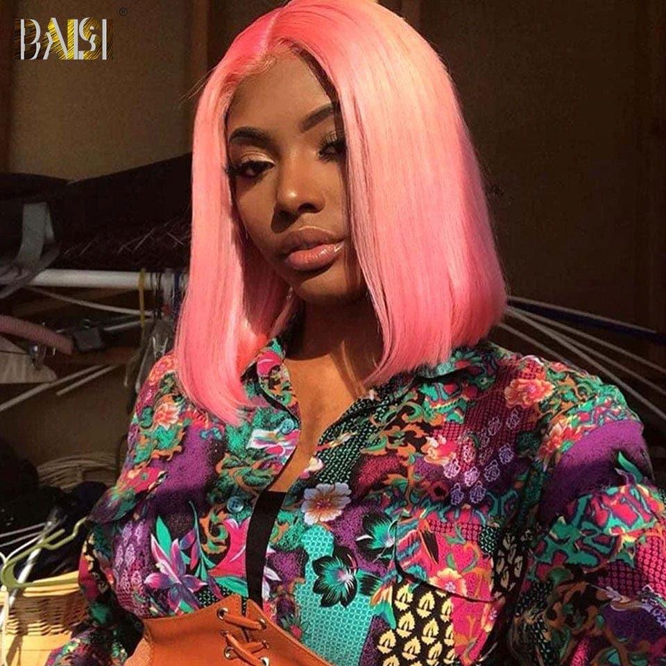 BAISI Grande Promo 13x4 Frontale Lace Perruque BOB Lisse 90€ Rose En 100% Cheveux Humains D